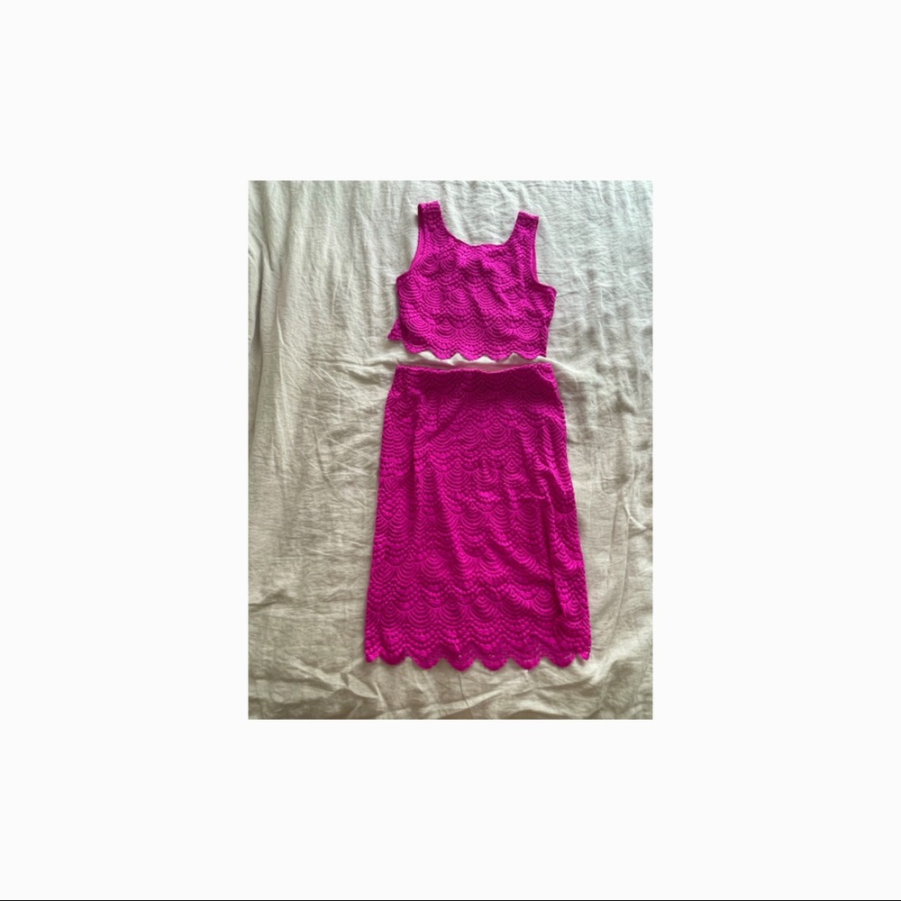 Lilly Pulitzer pink Naomi Set Barry Sangria Scalloped Shell Lace size M #25995